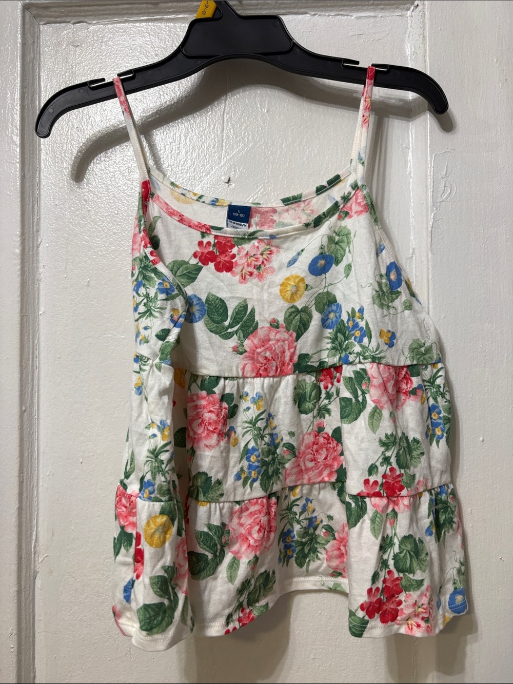 Old Navy White Tiered Floral Tank Top with Pink, Blue & Yellow Flowers